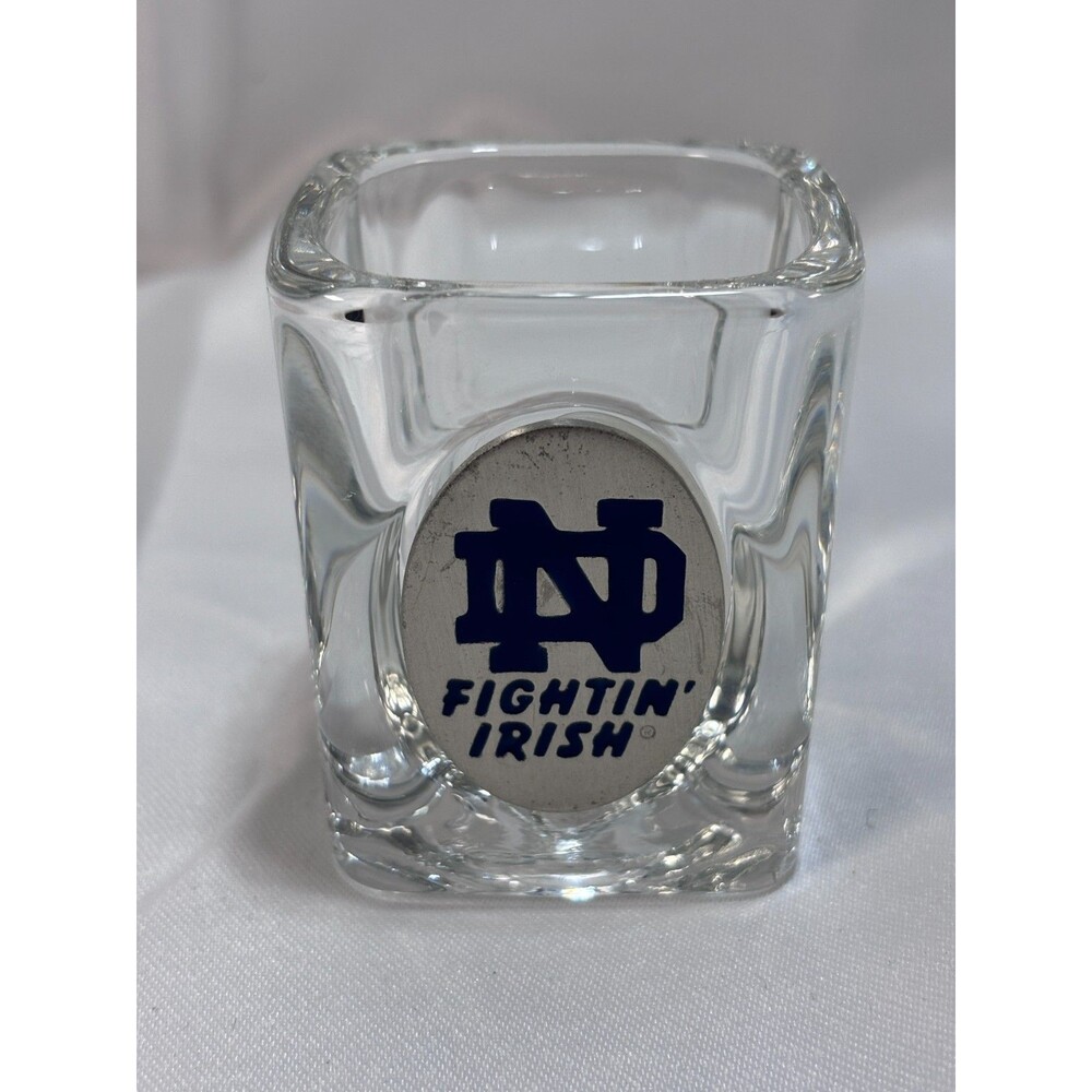 UNIVERSITY NOTRE DAME ND SHOT GLASS PEWTER 2002 FIGHTIN IRISH BARWARE